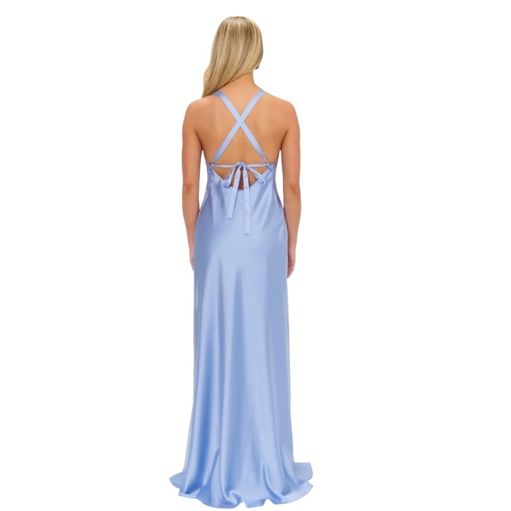 Show Me Your‎ Mumu Anderson Maxi Dress XS Blue Satin Open Back Bridesmaid